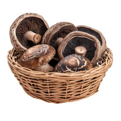 Close-up of Brown Mushrooms in a Wicker Basket