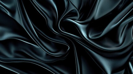 Obraz premium A luxurious black satin fabric, elegantly draped and showcasing smooth, flowing textures with subtle sheen.