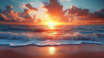 Fototapeta premium Golden Sunset Over the Ocean.