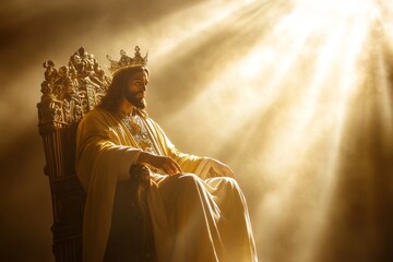 Divine moment  jesus on throne in heavenly glory with radiant light, spiritual photography