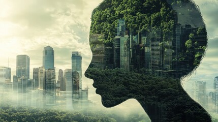 Cityscape and Nature Double Exposure.