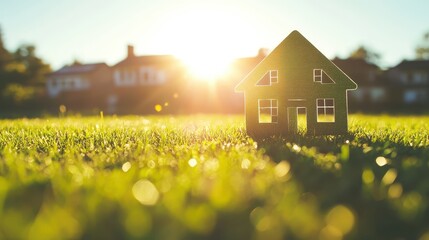 House Silhouette in Grass with Sun.