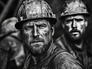 Fototapeta premium Professional workers with helmets and crossed arms captured in a photography shot