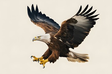 Obraz premium Martial Eagle Flying on White Background, Photo Realistic, Pattern Background, Wallpaper, Cover and Screen of Smartphone, Cell Phone, Computer, Laptop