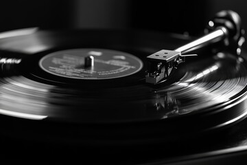 Detailed close up of a turntable with a vinyl record spinning for precise photography capture