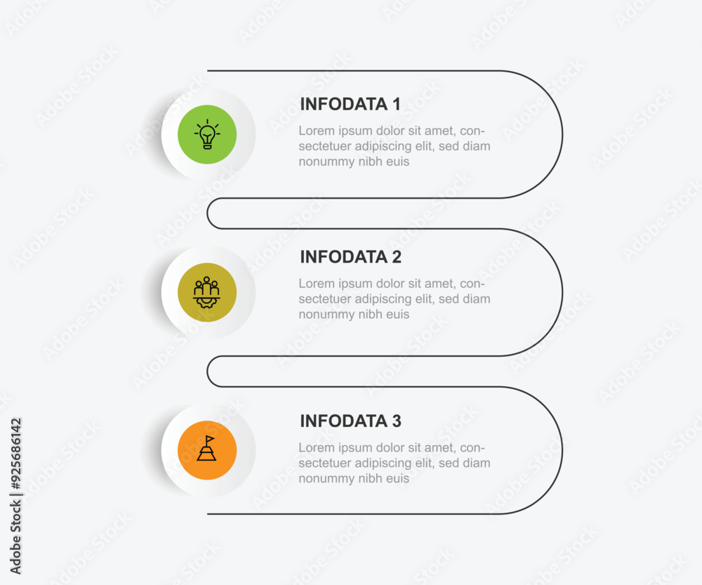 Fototapete 3 step infographic template vector with circle concept can be used for workflow, business information, presentation data, and web graphic design 