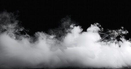 A dense cloud of white smoke swirling against a black background, creating a mysterious and dramatic atmosphere.