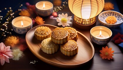 Naklejka premium Mid-autumn festival moon cake 