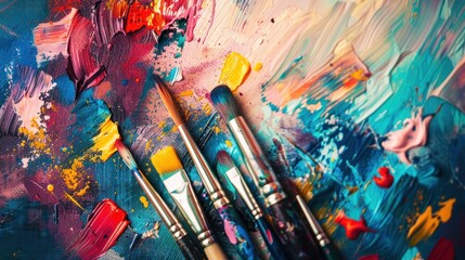 Obraz premium A Palette of Colors: Painting Brushes and Colorful Swirls