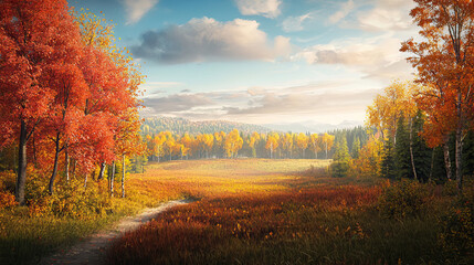 Fototapeta premium A scenic shot of a fall landscape with vibrant autumn colors