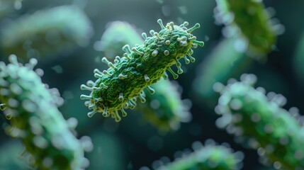 Fototapeta premium Microscopic marvel: bacterium image, revealing intricate world of single-celled organisms, highlighting their diversity, importance in ecosystems, role in human health and disease.