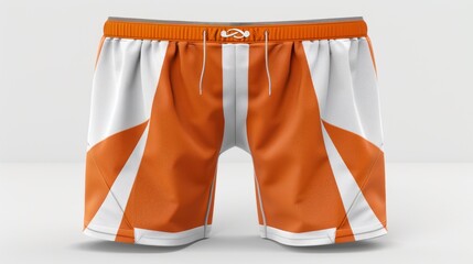 Orange and White Athletic Shorts with Geometric Design