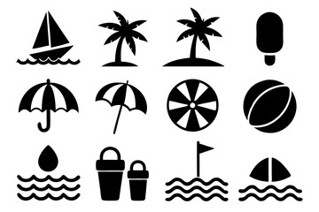Summer icons set silhouette vector illustrations