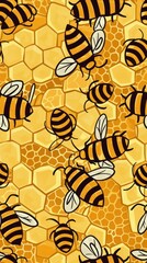 Cartoon Bees Flying Around Honeycomb