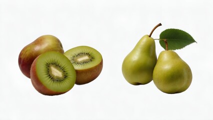 Set of different fruits Apples, kiwi and pear isolated on transparent background