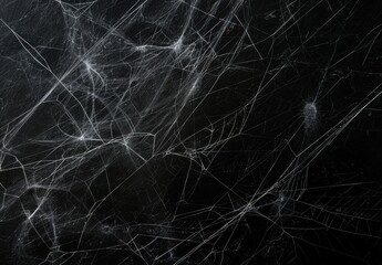 Intricate spider webs captured against a dark background, showcasing their delicate, complex patterns.