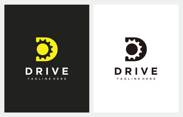 Digital Gear Cog Wheel with Initial Letter D for machine factory industry logo design illustration