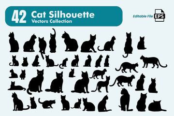 set of silhouettes of cat vector illustration