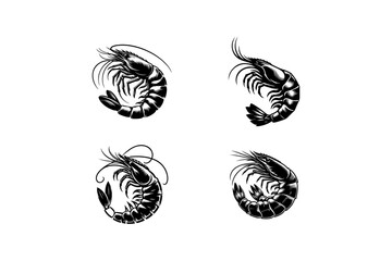 set of Shrimp silhouette vector illustration.