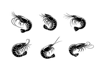 set of Shrimp silhouette vector illustration.

