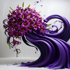 A lavishly arranged, cascading bouquet of bright, velvety purple lilies