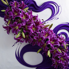 A lavishly arranged, cascading bouquet of bright, velvety purple lilies