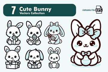 set of rabbits. cute bunny vector illustration