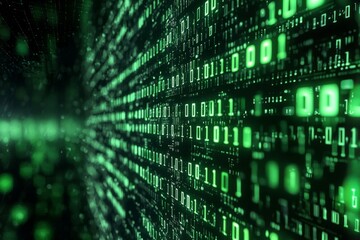Fototapeta premium Green Dark Binary Code with Data Streaming Background created with Generative AI