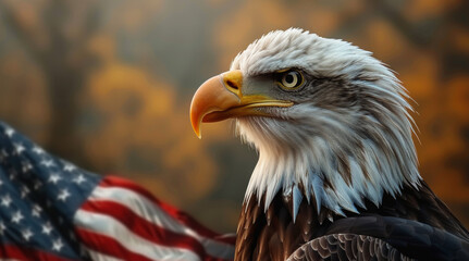 Obraz premium Eagle with USA Flag in the background