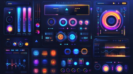 Frame and panel for online game streaming in futuristic style, isolated on black background with video overlay and menu.