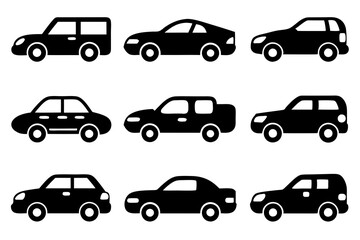 Fototapeta premium Vehicle icons vector. Set of car icons silhouette vector illustrations.