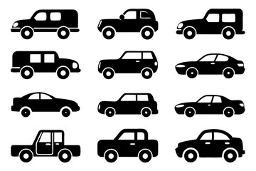 Vehicle icons vector. Set of car icons silhouette vector illustrations.