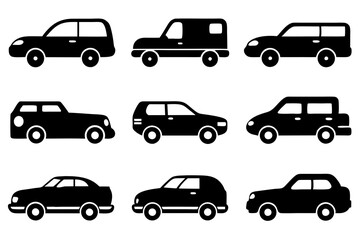 Vehicle icons vector. Set of car icons silhouette vector illustrations.
