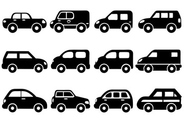 Fototapeta premium Vehicle icons vector. Set of car icons silhouette vector illustrations.
