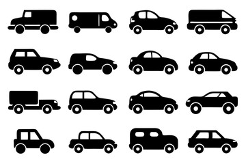 Fototapeta premium Vehicle icons vector. Set of car icons silhouette vector illustrations.