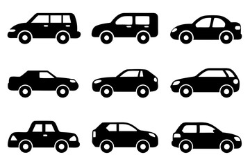 Vehicle icons vector. Set of car icons silhouette vector illustrations.