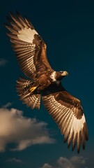 Obraz premium Osprey Flying with Blue Sky Background, Realistic Photo, Pattern Background, Wallpaper, Cover and Screen for Smartphone, Cell Phone, Computer, Laptop