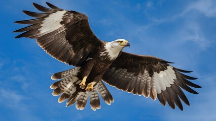 Obraz premium Osprey Flying with Blue Sky Background, Realistic Photo, Pattern Background, Wallpaper, Cover and Screen for Smartphone, Cell Phone, Computer, Laptop