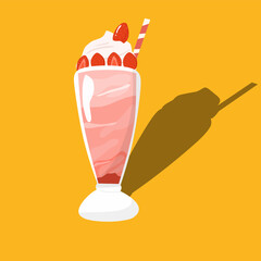 Vector illustration of Strawberry milkshake with whipped cream and strawberry 