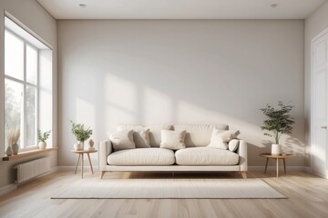 Minimalist Living Room Interior Design with White Sofa and Plants