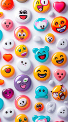Obraz premium emoji colorful emoticons smiley faces digital art cute fun happiness expressions faces creative playful abstract pattern vibrant cartoon faces mood icons
