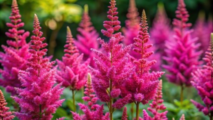 Fototapeta premium Dark pink chinese astilbe blooming in a garden with a nature background, Chinese astilbe, dark pink, garden, blooming, nature