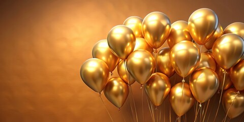 Abstract  of metallic golden balloons on gradient background, birthday, celebration, shiny, party, decoration, event, festive