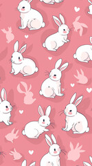 bunny rabbit cute pink pattern animal background cartoon adorable white seamless illustration design texture fabric textile wallpaper spring children playful