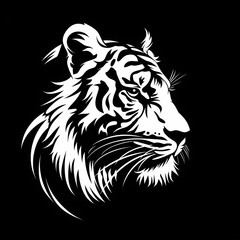 white logo outline of a cool Bengal tiger on a black background