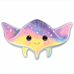 Fototapeta premium cute cartoon manta ray pastel stars galaxy smile happy character animal sea creature marine colorful illustration 