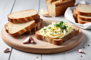 Garlic Butter Toast with Basil and Parsley on a Wooden Cutting Board