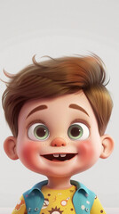 Fototapeta premium child illustration cartoon animated character boy cute eyes hair smile face expression happy joyful adorable innocent 