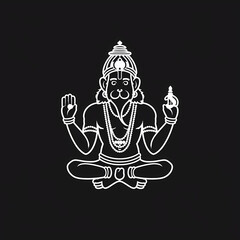 A white logo outline of a cool Hanuman on a black background