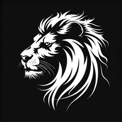 Fototapeta premium A white logo outline of a cool Lion on a black background